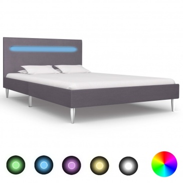 Rama łóżka z LED, szara, tapicerowana tkaniną, 120 x 200 cm