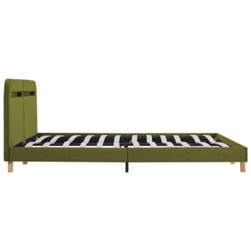 Rama łóżka z LED, zielona, tapicerowana tkaniną, 160 x 200 cm