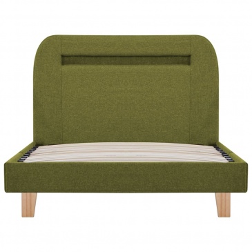 Rama łóżka z LED, zielona, tapicerowana tkaniną, 90 x 200 cm
