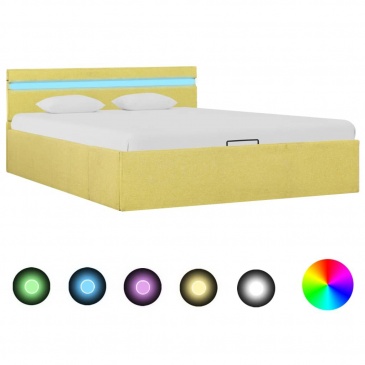Rama łóżka z podnośnikiem i LED, limonkowa, tkanina, 140x200 cm