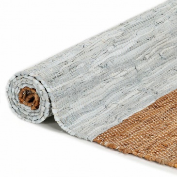 Ręcznie tkany dywanik Chindi, skóra, 190x280 cm, szaro-brązowy