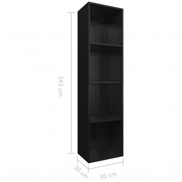 Regał na książki/szafka TV, czarny, wysoki połysk, 36x30x143 cm