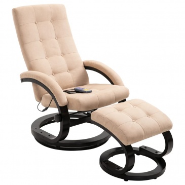 Fotel do masażu z podnóżkiem kremowy tkanina