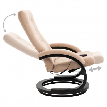 Fotel do masażu z podnóżkiem kremowy tkanina
