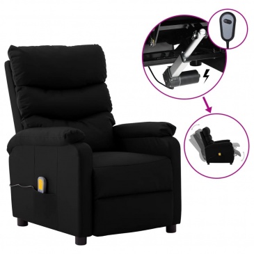 Rozkładany fotel masujący, elektryczny, czarny, ekoskóra