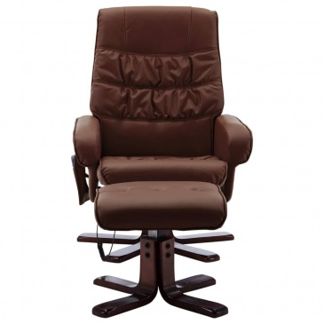 Rozkładany fotel masujący z podnóżkiem, brązowy, sztuczna skóra