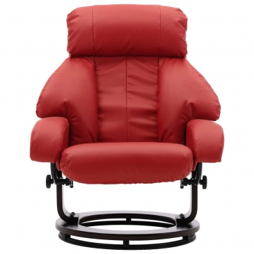 Fotel telewizyjny z podnóżkiem rozkładany czerwony sztuczna skóra