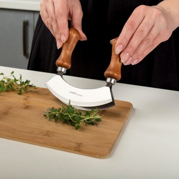 Siekacz nóż do ziół siekania warzyw orzechów kolebkowy kołyska z podwójnym ostrzem i uchwytami