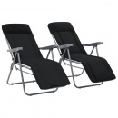 Składane krzesła ogrodowe z poduszkami, 2 szt., czarne