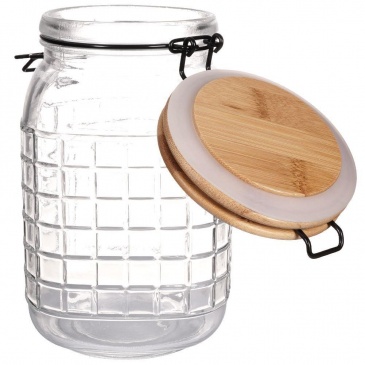 Słoik pojemnik szklany patentowy z klipsem pokrywka bambusowa szczelny 1,65 l
