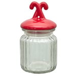 Słoik z pokrywką w kształcie lasek        czerwonych