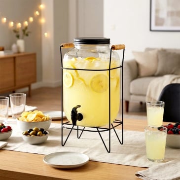 Słój do napojów z kranikiem i stojakiem czarny 8 l