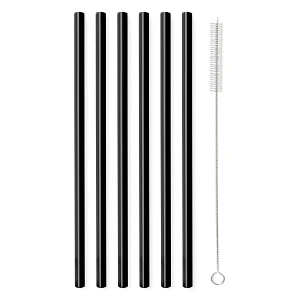 Słomki szklane czarne 20cm zestaw 6 sztuk ze szczoteczką 26599