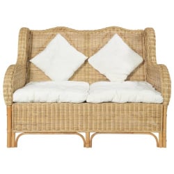 Sofa 2-osobowa, naturalny rattan i len
