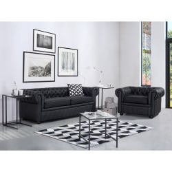 Sofa 3-osobowa skórzana czarna chesterfield