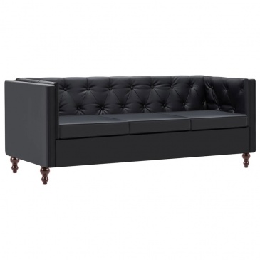Sofa 3-osobowa w stylu Chesterfield sztuczna skóra czarna