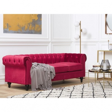 Sofa 3-osobowa welurowa czerwona CHESTERFIELD
