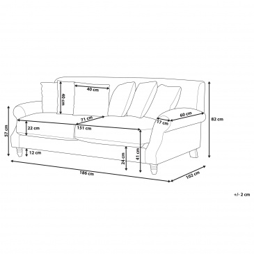 Sofa 3-osobowa welurowa szara EIKE