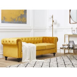 Sofa 3-osobowa welurowa żółta chesterfield Sofa 3-osobowa welurowa żółta chesterfield