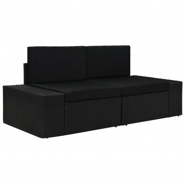 Sofa modułowa 2-osobowa, rattan PE, czarna