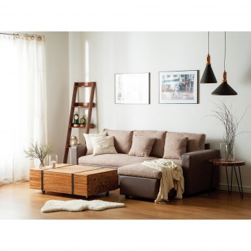 Sofa narożna lewostronna tapicerowana beżowa z funkcją spania Meli