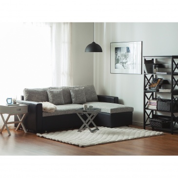 Sofa narożna lewostronna tapicerowana szary melanż z funkcją spania Meli