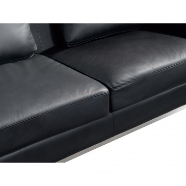 Sofa narożna P - skórzana - czarna - sofa z pufą - kanapa Bonaventura