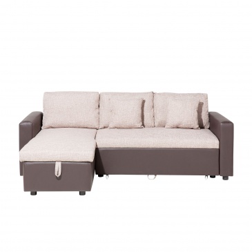 Sofa narożna prawostronna tapicerowana beżowa z funkcją spania Meli