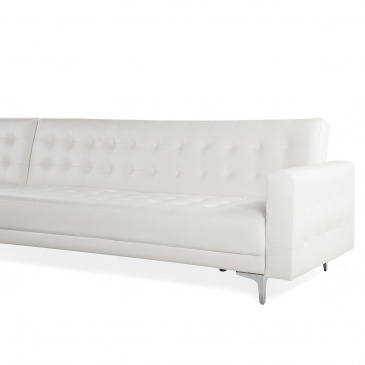 Sofa prawostronna biała skóra ekologiczna rozkładana ABERDEEN