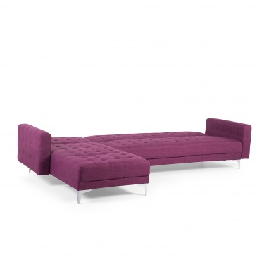Sofa prawostronna fioletowa tapicerowana rozkładana Febbraio