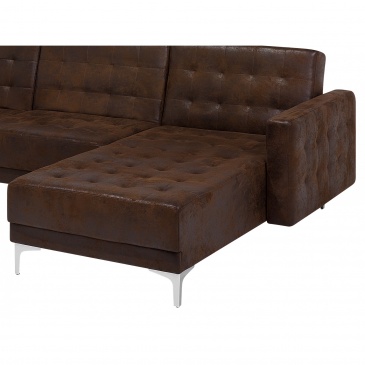 Sofa rozkładana podkowa imitacja skóry Old Style brąz ABERDEEN