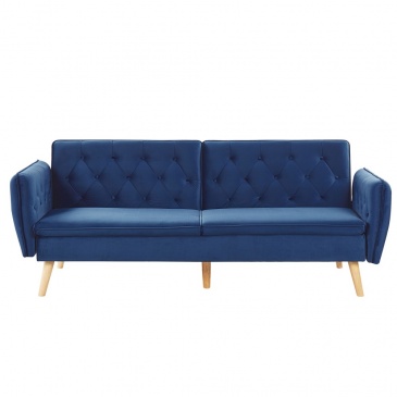 Sofa rozkładana welurowa niebieska BARDU