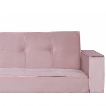 Sofa rozkładana welurowa różowa VISNES