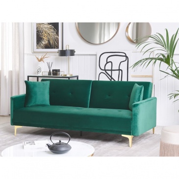 Sofa rozkładana welurowa zielona LUCAN
