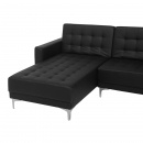 Sofa rozkładana XXL skóra ekologiczna czarna z otomaną ABERDEEN