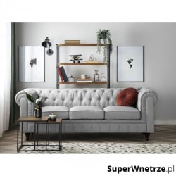 Sofa trzyosobowa tapicerowana jasnoszara Vento duża BLmeble