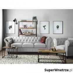 Sofa trzyosobowa tapicerowana jasnoszara Vento duża BLmeble