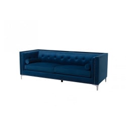Sofa trzyosobowa welur ciemnoniebieska AVALDSENES Sofa trzyosobowa welur ciemnoniebieska AVALDSENES