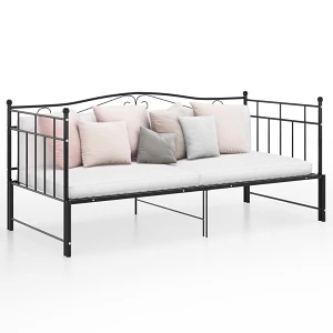 Sofa z wysuwaną ramą łóżka, czarna, metalowa, 90x200 cm