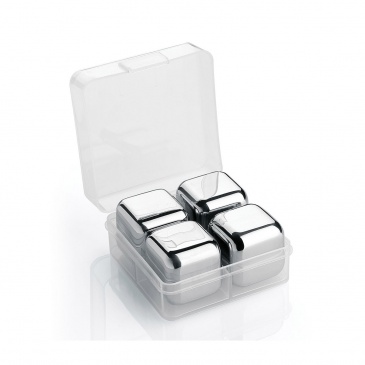 stalowe kostki chłodzace w pudełku, 4 szt., 2,5 x 2,5 x 2,5 cm