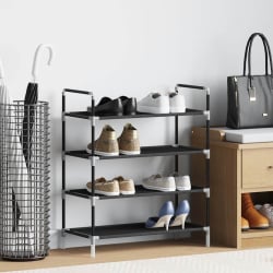 Stojak na buty z 4 półkami, metal i włóknina, czarny