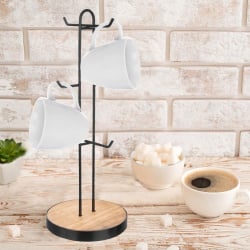 Stojak na kubki filiżanki metalowy wieszak kuchenny na 6 kubków czarny 15,5x40 cm radka