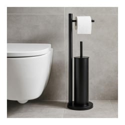 Stojak na papier toaletowy czarny i szczotka do WC czarna - Yoka