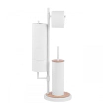 Stojak na papier toaletowy i szczotkę WC 3w1 biały z bambusem - Yoka