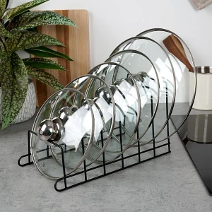 Stojak na pokrywki i talerze metalowy czarny 34x18x18 cm