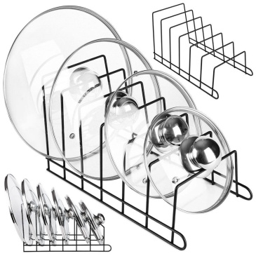 Stojak na pokrywki i talerze metalowy czarny 34x18x18 cm