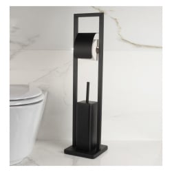 Stojak na szczotkę do WC z uchwytem na papier toaletowy czarny