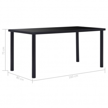 Stół jadalniany, czarny, 160 x 80 x 75 cm, hartowane szkło