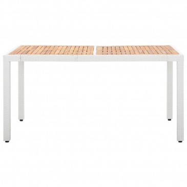 Stół ogrodowy, biały, 150x90x75 cm, rattan PE i drewno akacjowe