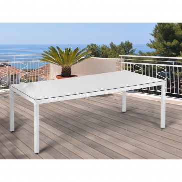 Stół ogrodowy biały - 220 cm - meble ogrodowe - rattan - szkło - Corrado